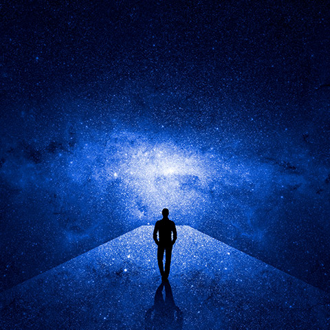 Man walking through the universe