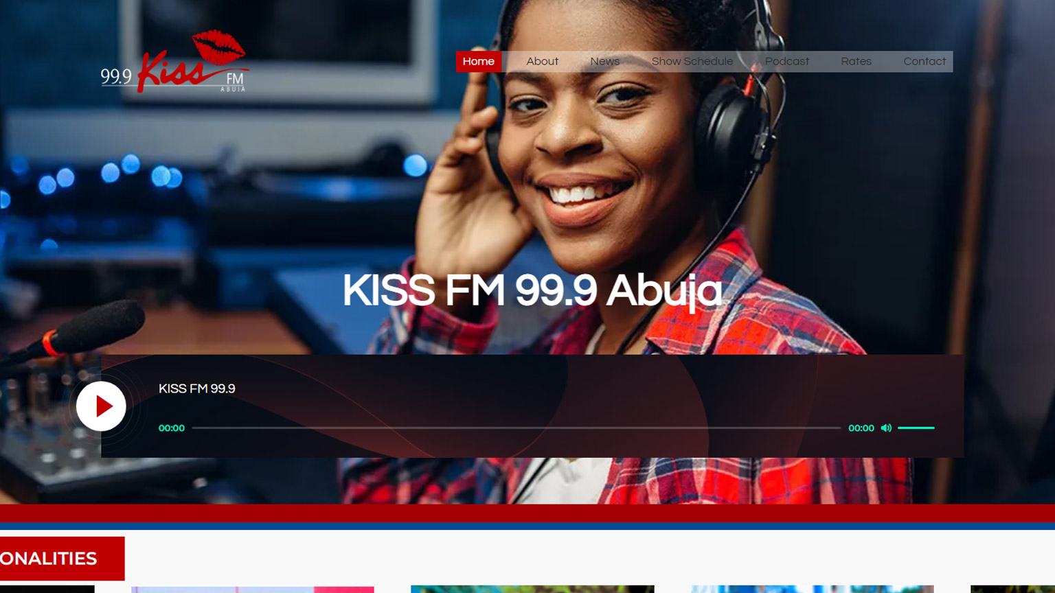 Screenshot of Kiss FM 99.9 Abuja's website