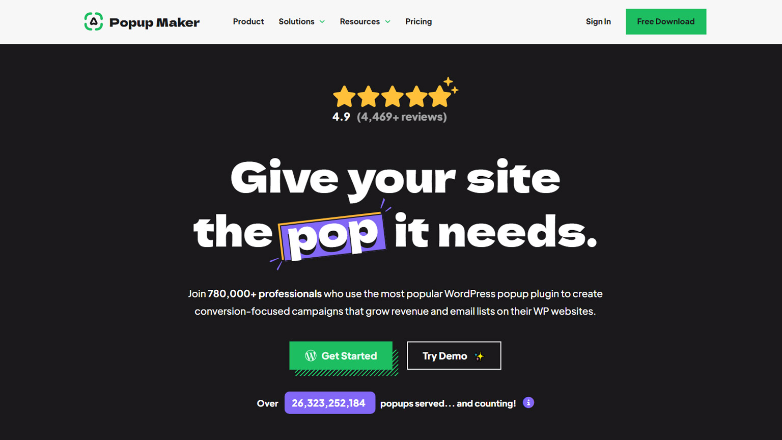 Screenshot of Popup Maker's website