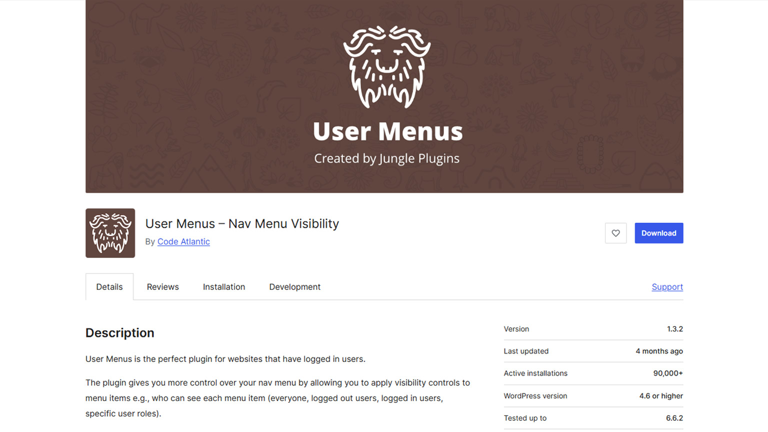 Screenshot of User Menus's website