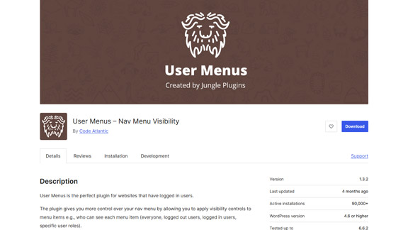 Screenshot of User Menus's website